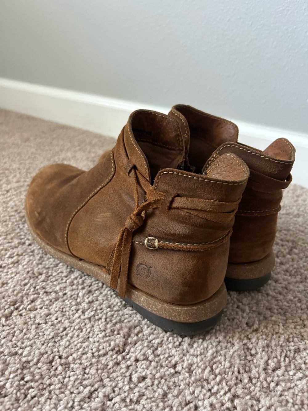 Born Brown Suede Ankle Booties with Wrap Detail